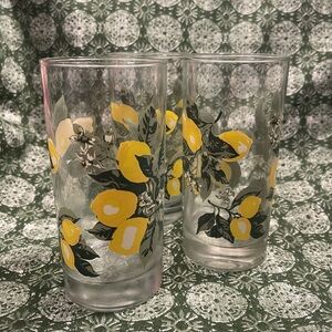 Vintage Set of 3 Royal Lemon Citrus 16 oz Drinking Glasses Tumblers
